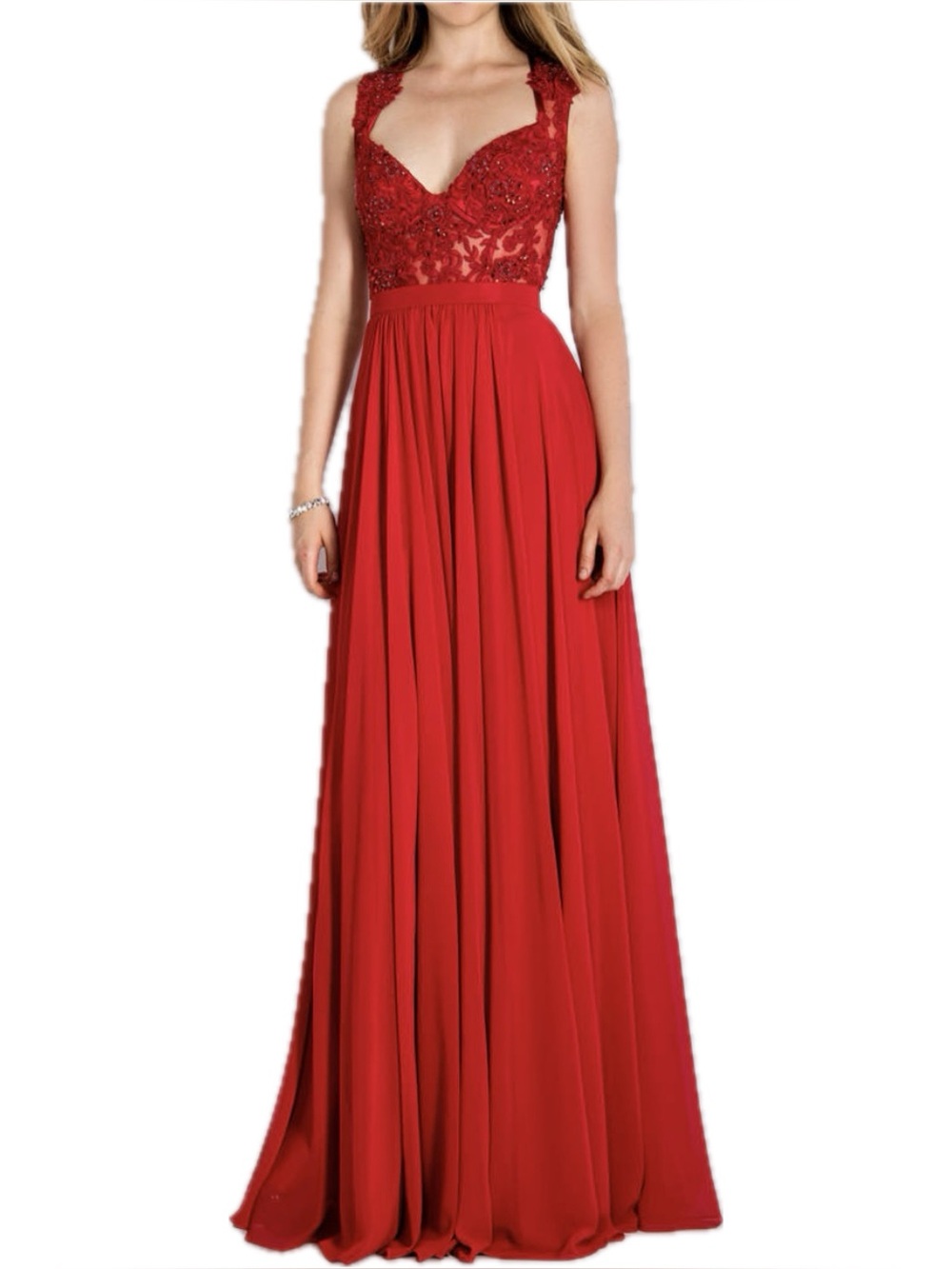 Serendipity Lace Bodice Prom Gown in Scarlet
